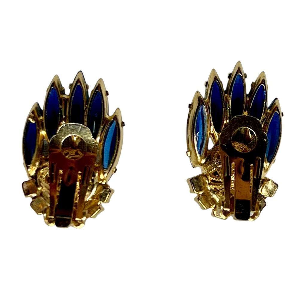 Juliana Clip Earrings Vintage 1960’s‎ D&E Sapphire Blue Aurora Borealis Gold - Picture 4 of 10
